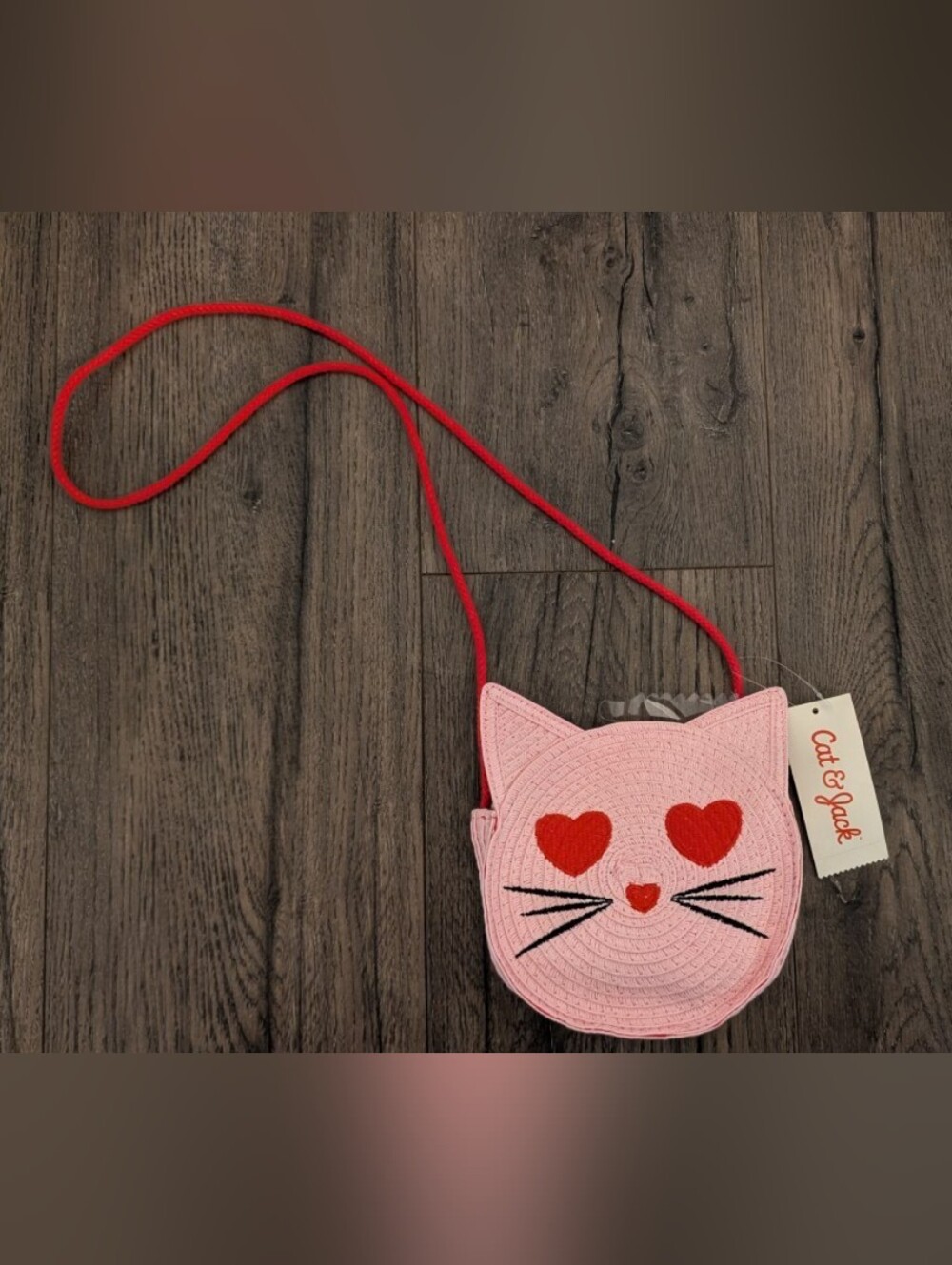 3/$12 🎉  Cat & Jack Kids Pink Cat Crossbody Bag with Red Heart Details